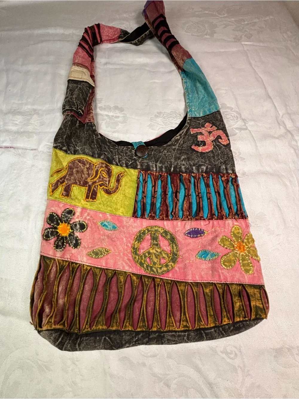 Nepal 100% Cotton Boho Patchwork Hobo Bag Elephant Om Peace Hippie Purse